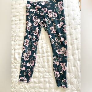 Fabletics Teal & Pink Floral Powerhold 7/8 Leggings